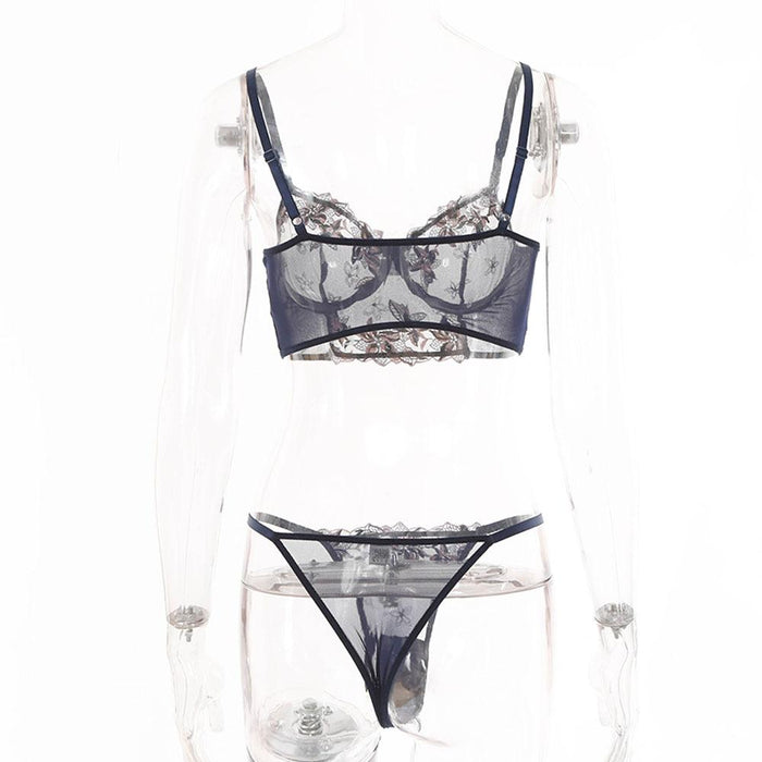 Women's Embroidered Mesh Underwear Sexy Lingerie Set