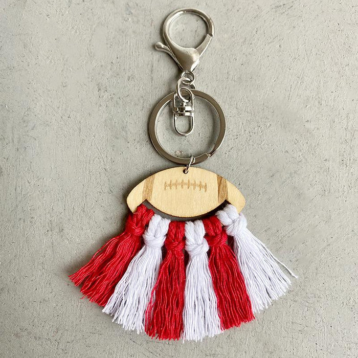 Wood Chip Hand Woven Tassel Keychain