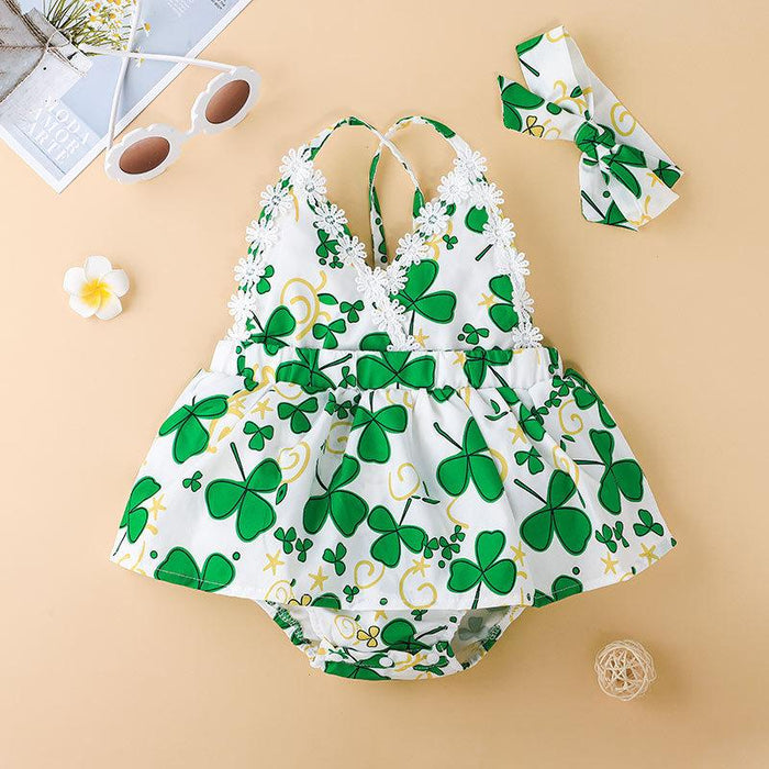 0-1 Years Baby Leaves Jumpsuit With Headband