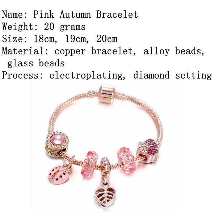 Rose Gold ladybird Pendant Pink Bracelet