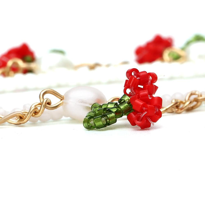 Hand woven rice bead fruit cherry Necklace