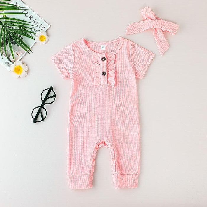 Casual Baby Girl Solid Color Short Sleeve Jumpsuit