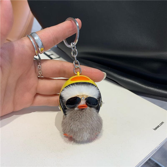 Mini Mink Hair Little Yellow Duck Car Key Chain Pendant