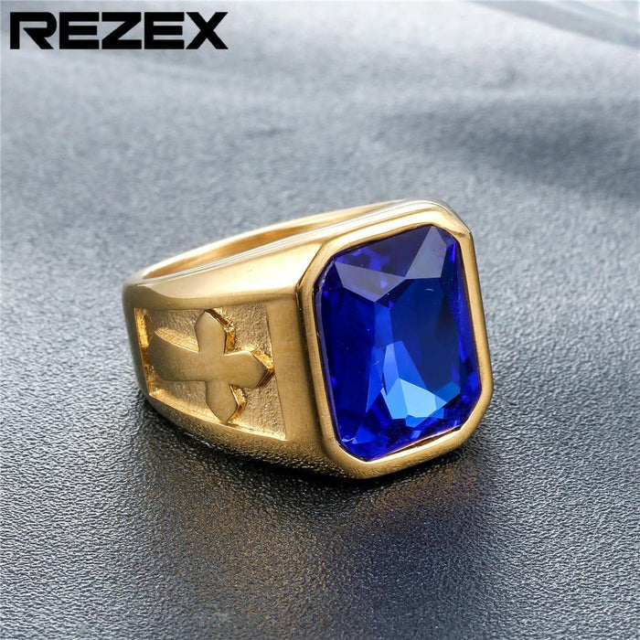 Personality Punk Cross Men's Titanium Steel Gem Ring Foreign Trade Jewelry