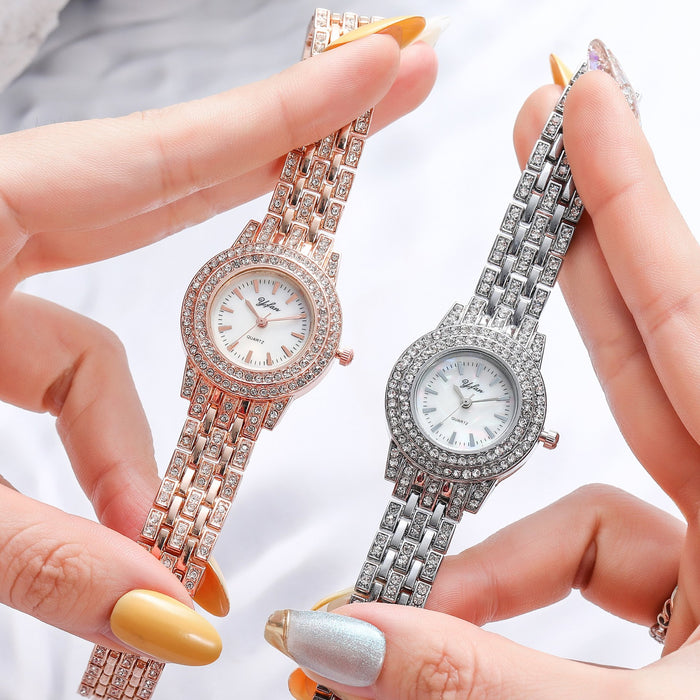 Temperament Gold Quartz Fashion Casual Rhinestone Steel Band Ladies Watch