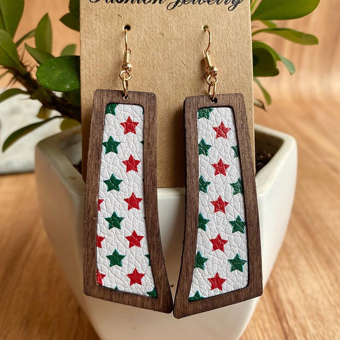 Fashion Vintage Striped Stars Women Wooden Earrings
