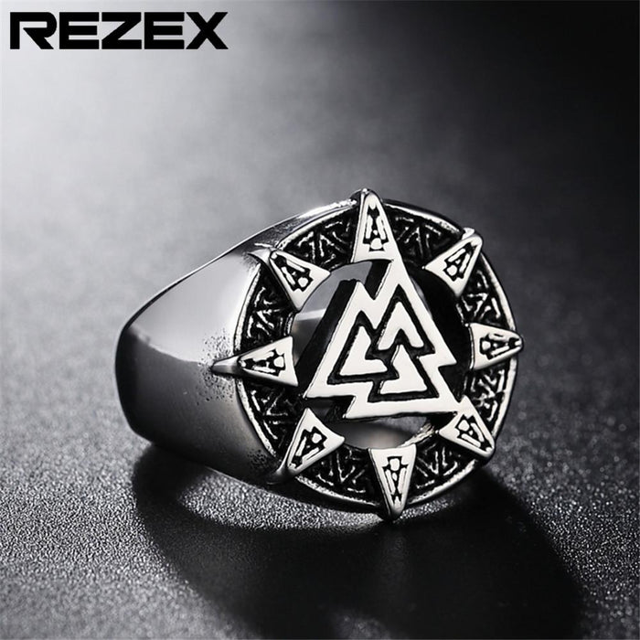 Nordic Viking Triangle Symbol Men's Titanium Steel Ring