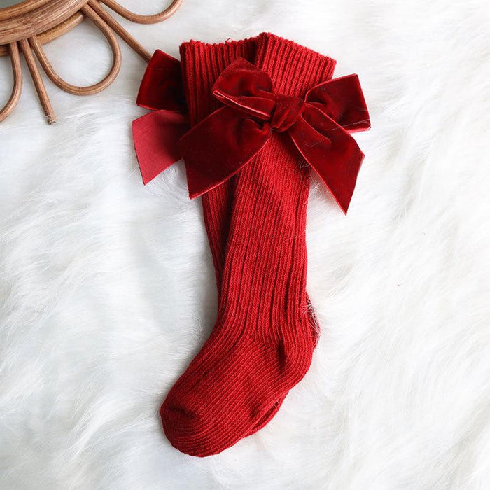 Winter Kids Knee High Big Bow Christmas Socks