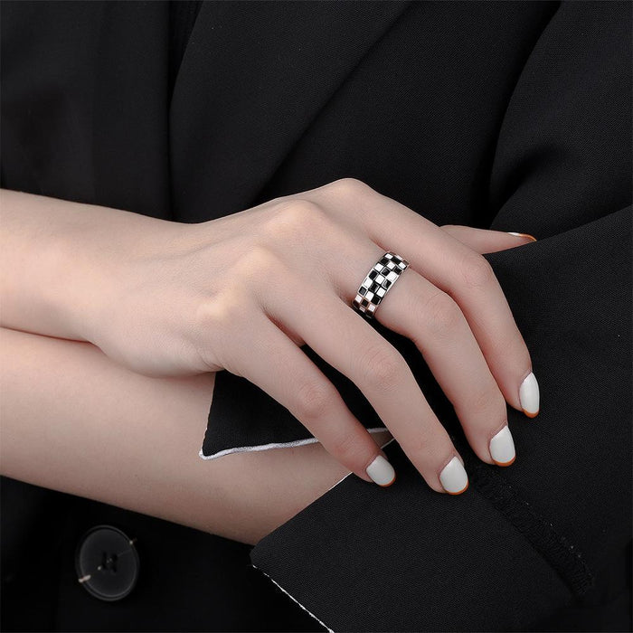 New Black and White Chessboard Geometric Opening Ring