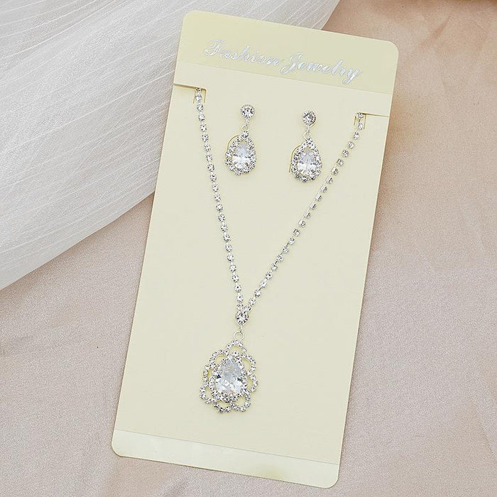 Waterdrop Zircon Pendant Women's Necklace Earrings Set