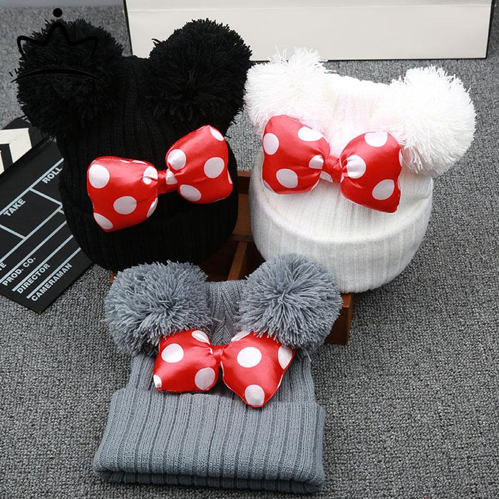 Cute Dot Bow Knitted Winter Warm Beanie