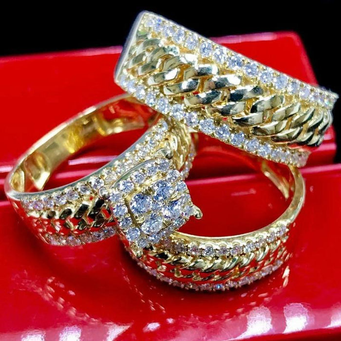 Fashion Jewelry Gold Color 3 pcs /Set Wedding Ring
