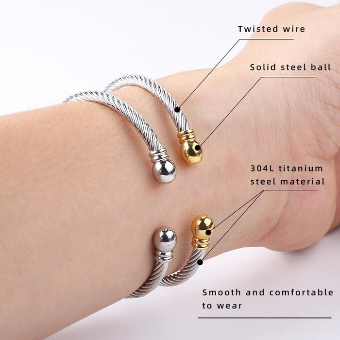 New Simple Twisted Wire Round Head Titanium Steel Bracelet Bangle