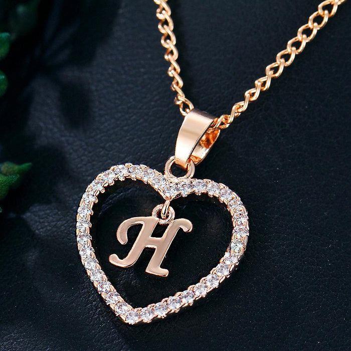 Womens Initials Heart Pendant 26 Letters Necklace