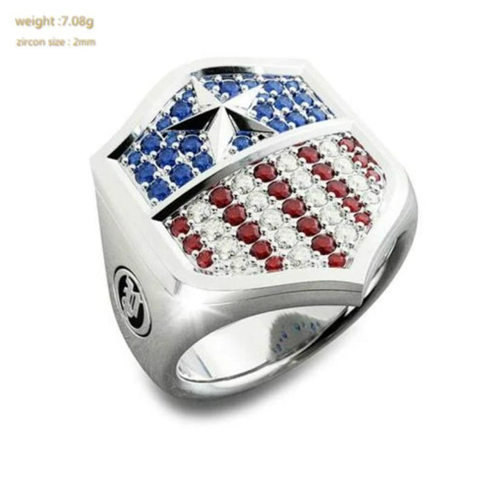 Luxury Unisex America National Flag Blue / Red  Rings