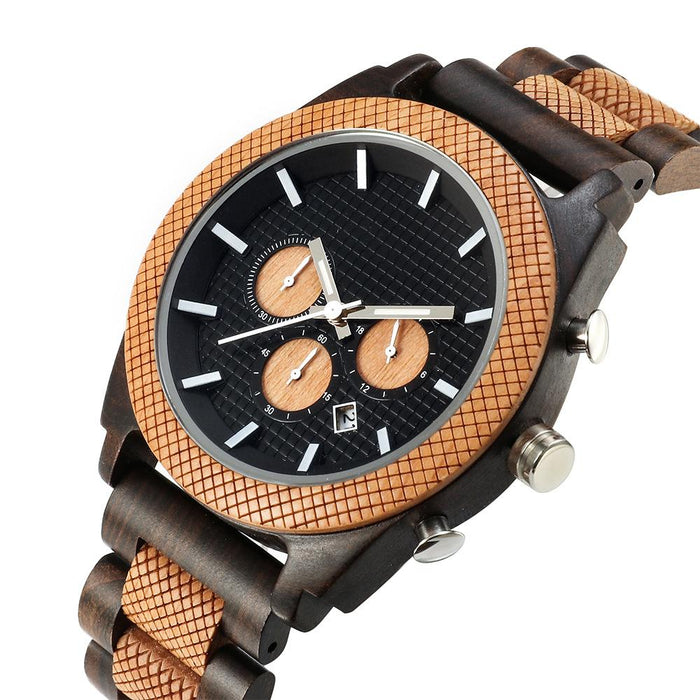 New Fashion Simple Men's Multifunctional Three Needle Wooden Watch