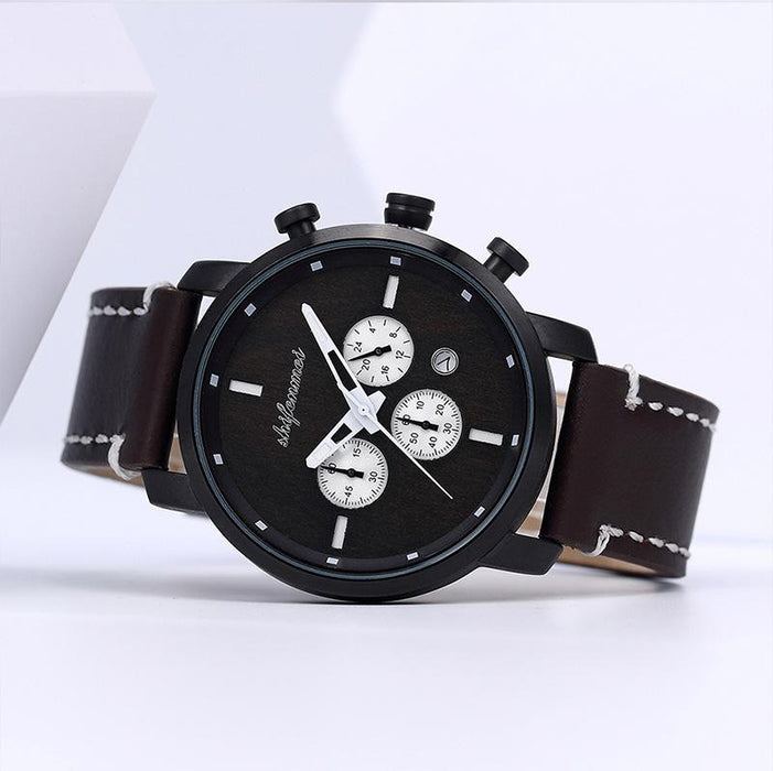 New Multifunctional Timing Fashion Sports Quartz Wood Watch Men