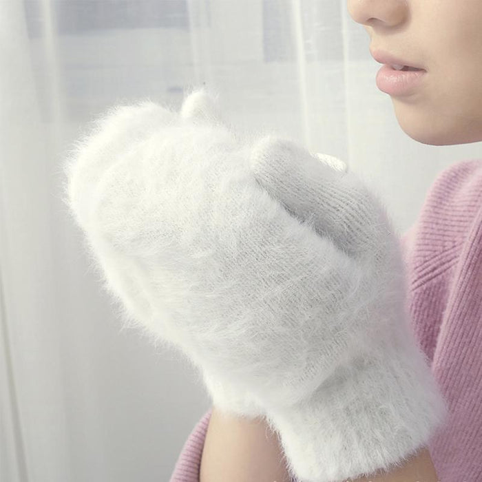 Female Elastic Full Fingers Gloves Cute Rabbit