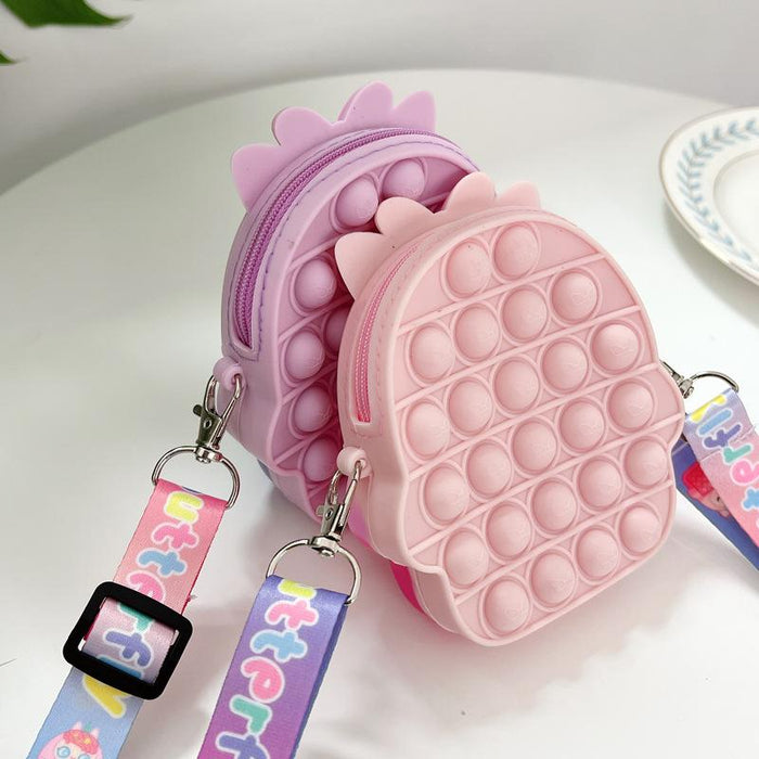 Oblique cross children's coin purse pink doll bow press toy