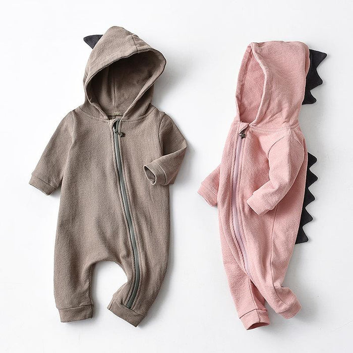 Solid colour dinosaur infant long sleeve hooded zipper shirt