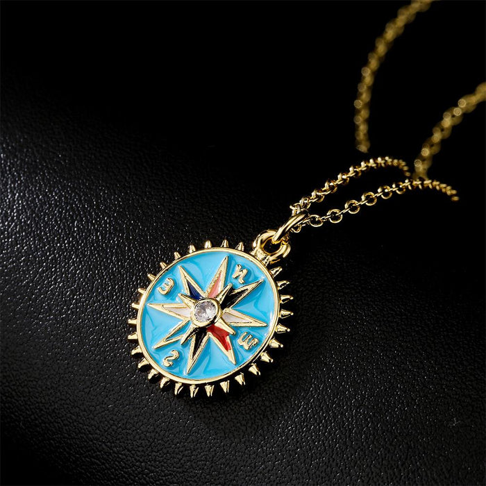 Personalized Oil Dripping Compass Pendant Gold Fashion Necklace