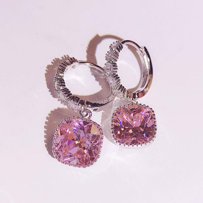 Silver Zircon Stud Pink Earings