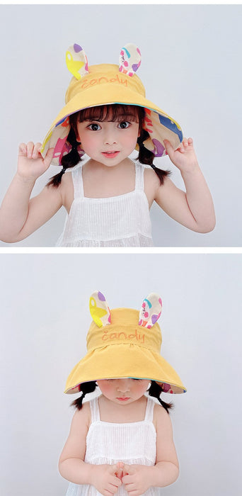 Summer  Cute Rabbit Ears Double-sided Children's Foldable Empty Top Hat