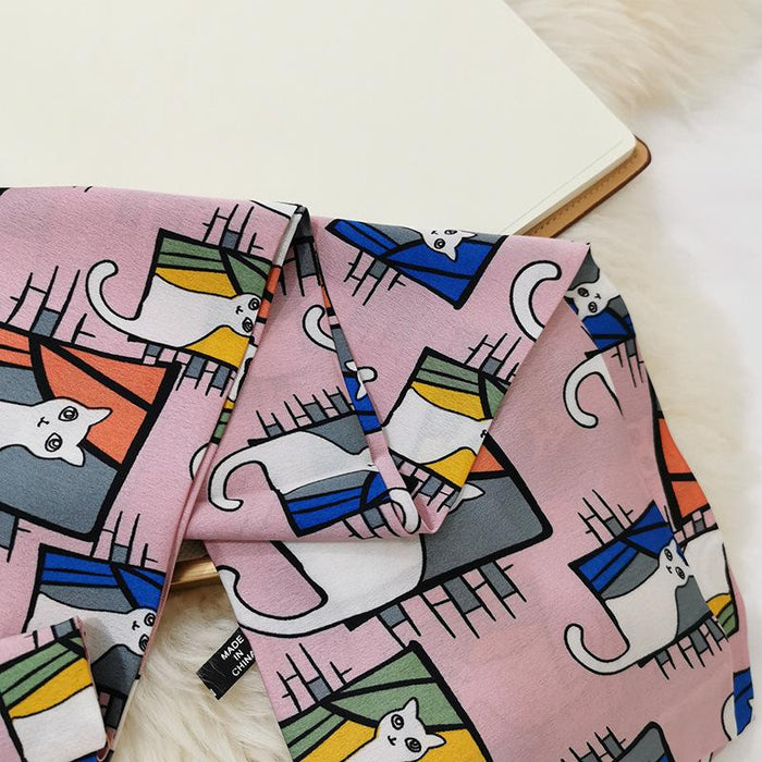 Imitation  scarf thin narrow strip leopard pattern simple waist chain scarf