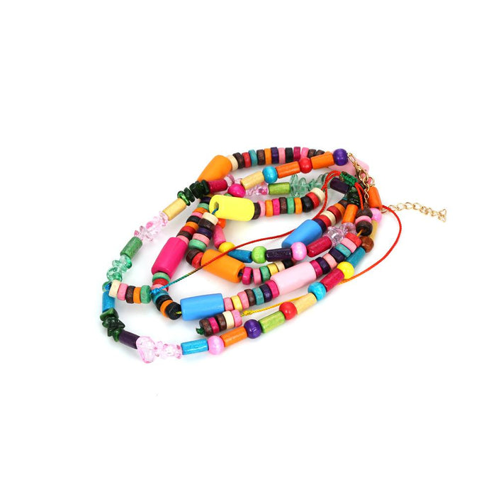 Hand Woven Double-layer Colored Wooden Bead Necklace