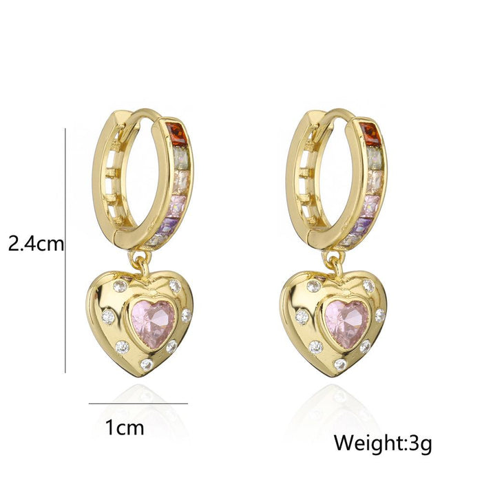 Popular Light Luxury Heart Shaped Gold Color Zircon Earrings