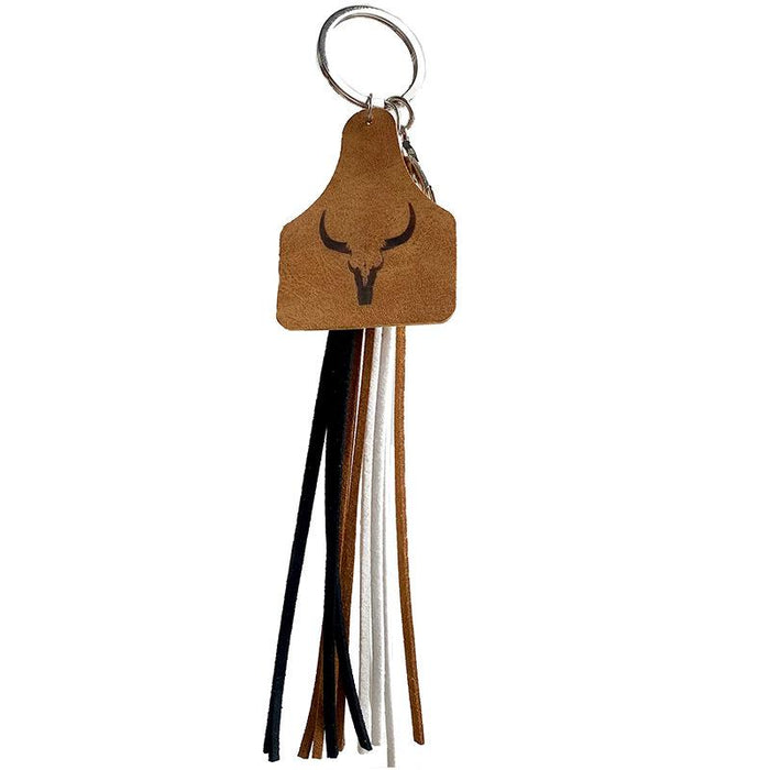 Western Cowboy Aztec Ox Head Leather Key Chain Leather Tassel Pendant