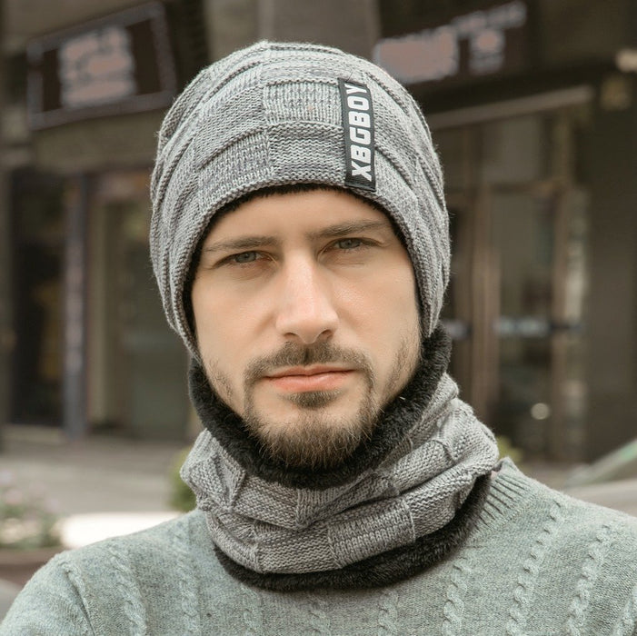 Men's Winter Knitted Pullover Wool Hat Scarf Set