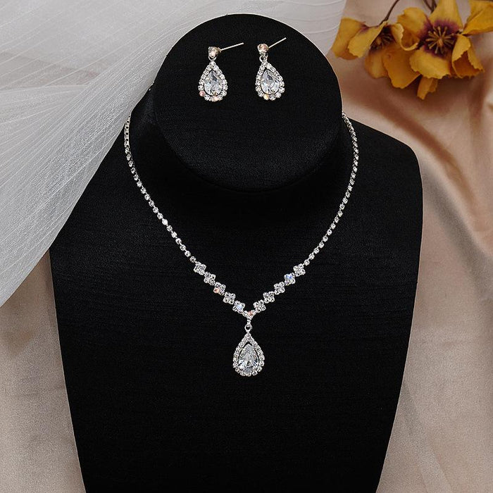 Fashion Female Zircon Necklace Earrings Jewelry Set