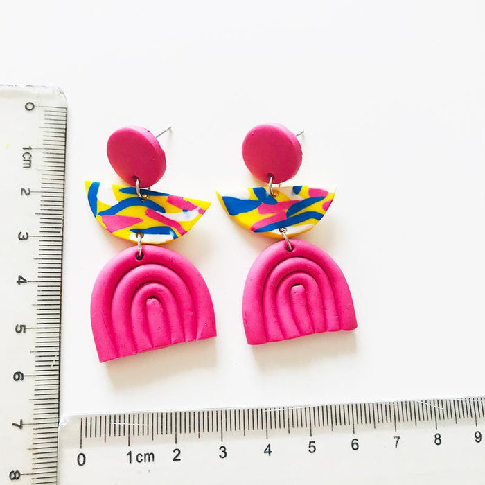 Original Painted Handmade Soft Pottery Clay Rainbow Earrings