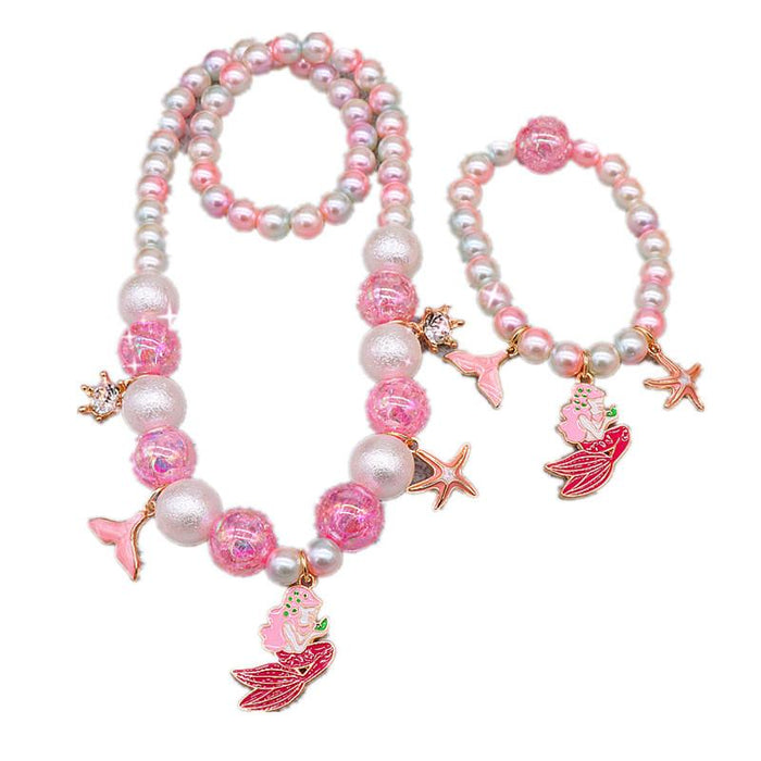 Children's Jewelry Set Lovely Cartoon Beaded Necklace Earring Ring