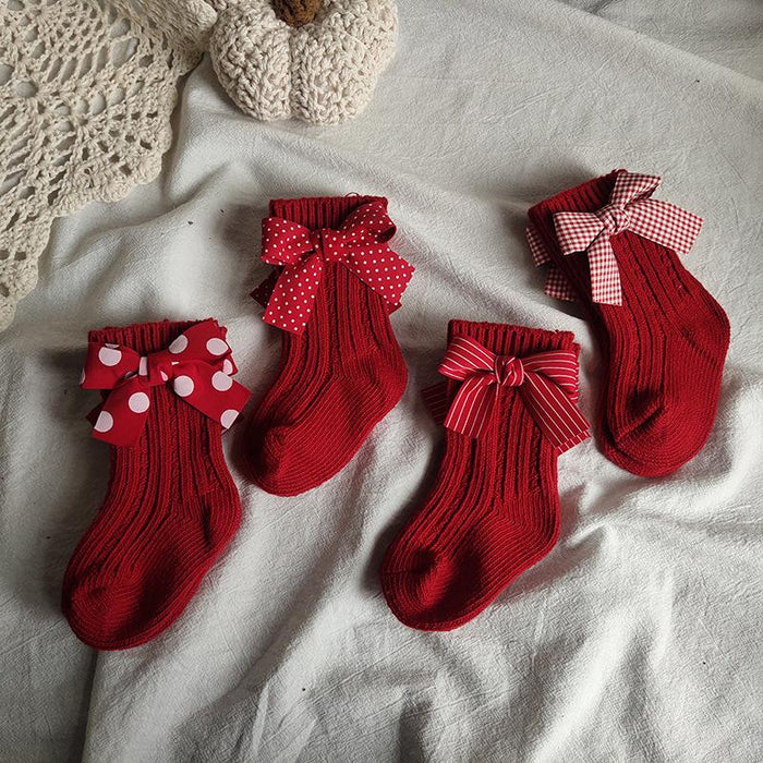 Kids Cotton Big Bow Christmas Socks