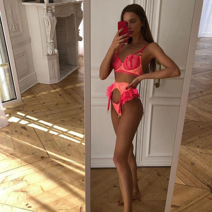 Women's Fashion Stitching Underwear Sexy Garter Lingerie Set