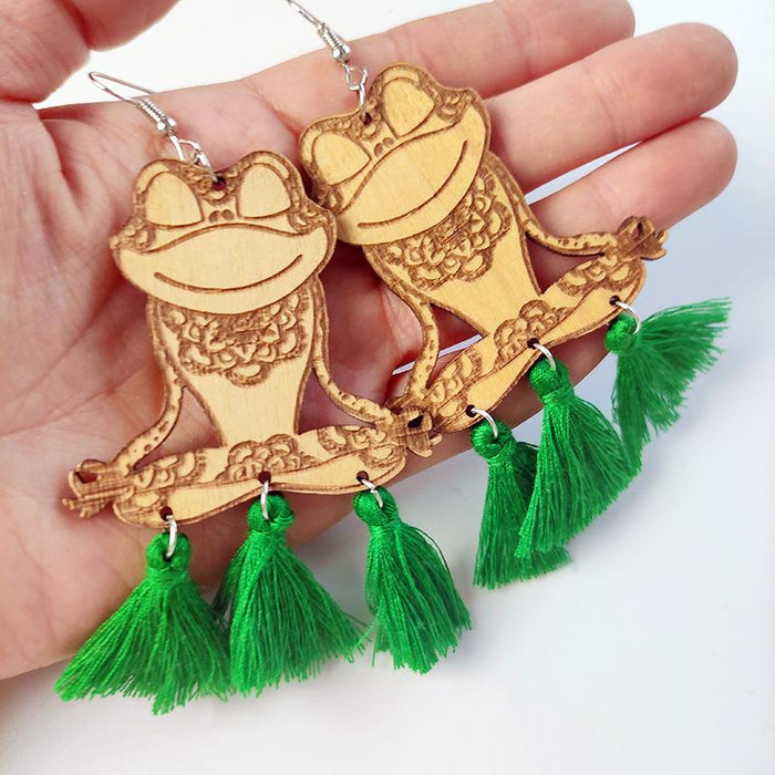Fashion Wooden Frog Tassel Women's Earrings Accessories
