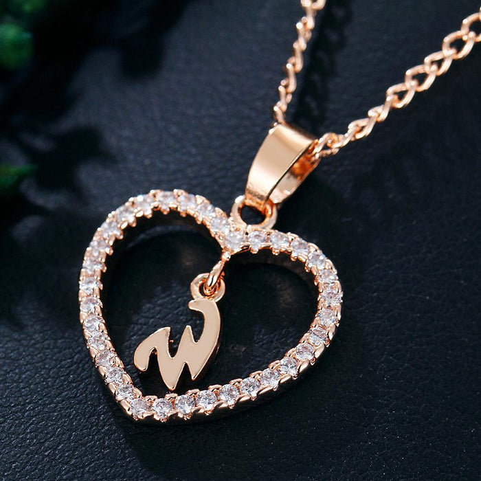 Womens Initials Heart Pendant 26 Letters Necklace