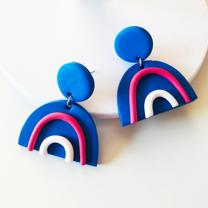 Original Painted Handmade Soft Pottery Clay Rainbow Earrings