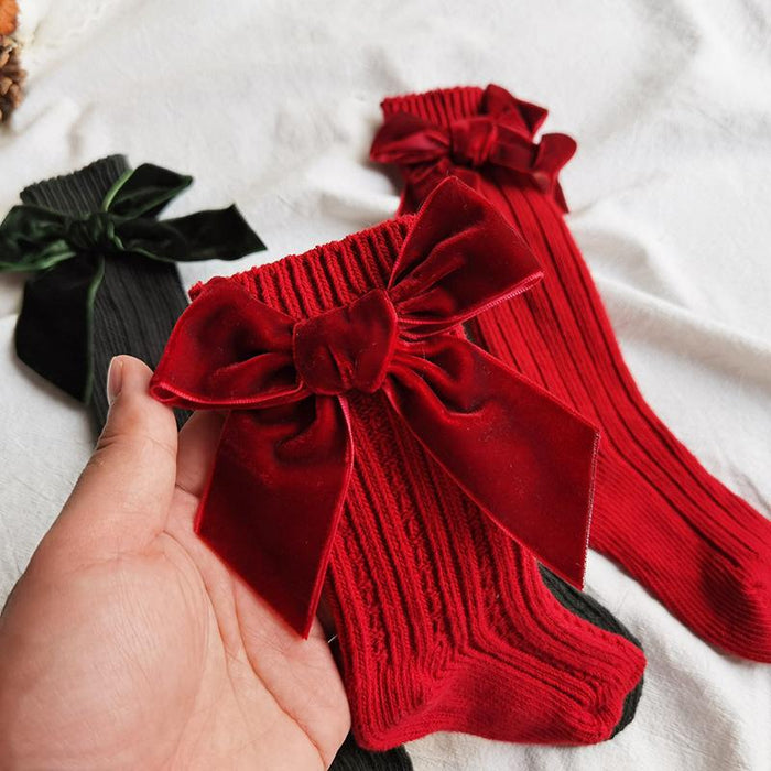 Winter Kids Knee High Big Bow Christmas Socks
