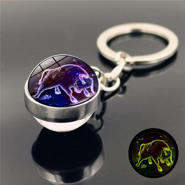 Luminous Twelve Constellations Key Chain Pendant Double-sided Glass Ball Pendant