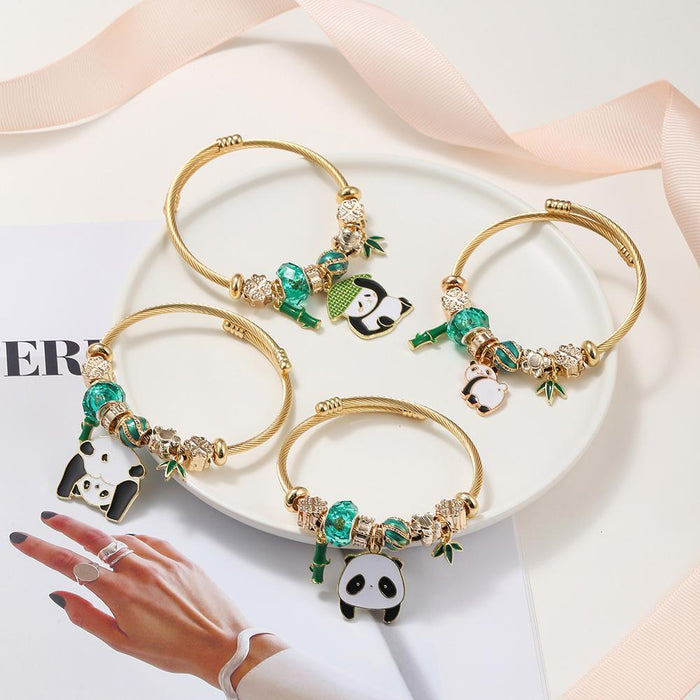 DIY Stainless Steel Titanium Steel Bracelet Green Series Panda