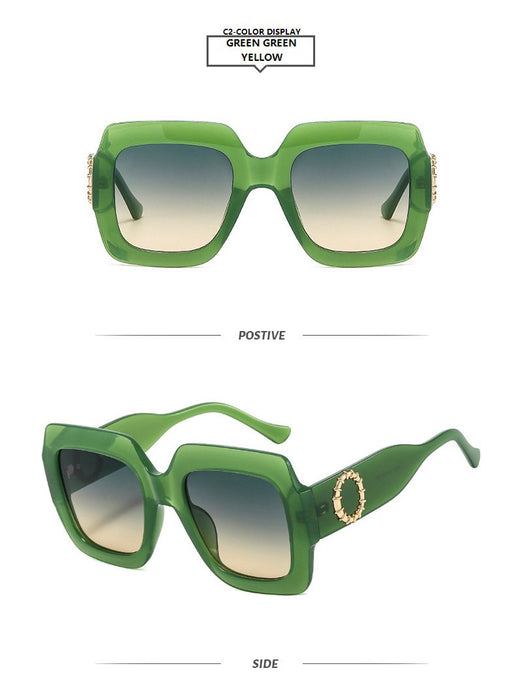 Large square metal stripe Sunglasses