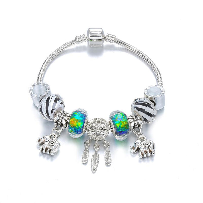 Grassland striped beads catching dream Elephant Pendant Bracelet
