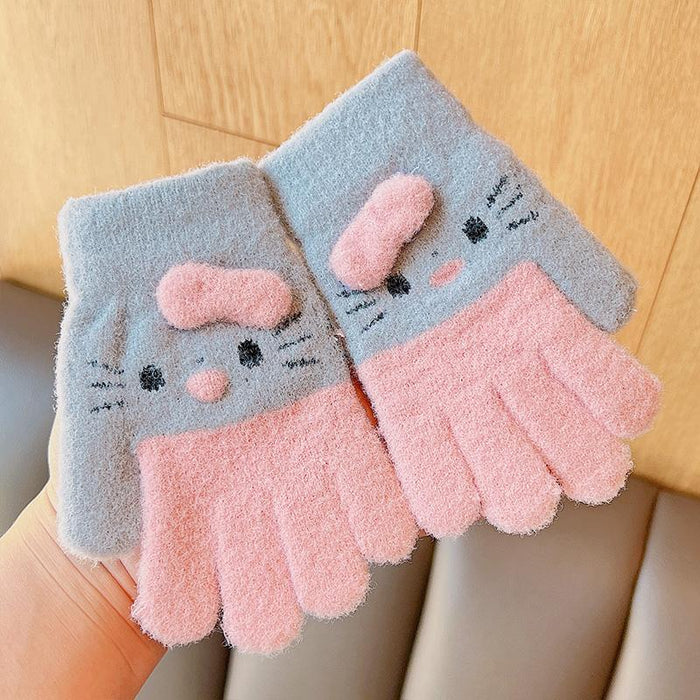 Winter Baby Sweet Cartoon Knitted Yarn Keep Warm Gloves