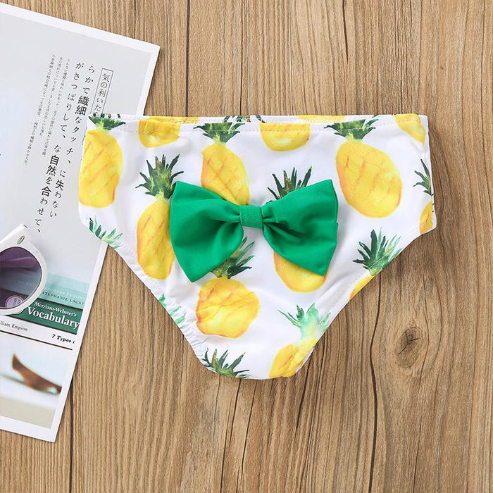 Girls' Cute Pineapple Suspender Split Swimsuit with Headband