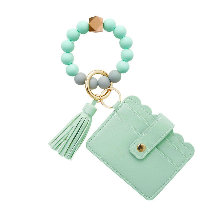 Silicone Leather PU Tassel Card Bag Bracelet Keychain