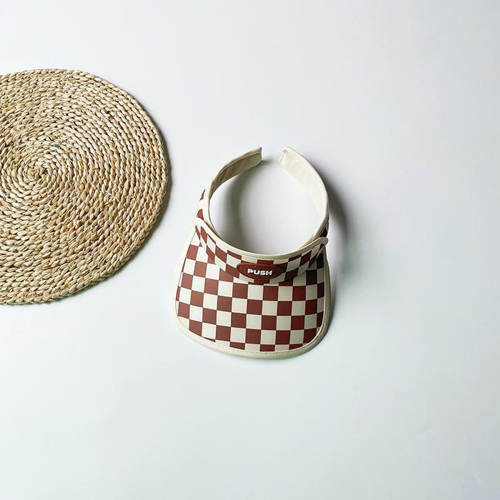 Summer Checkerboard Plaid Children's Wide-brimmed Sun Hat