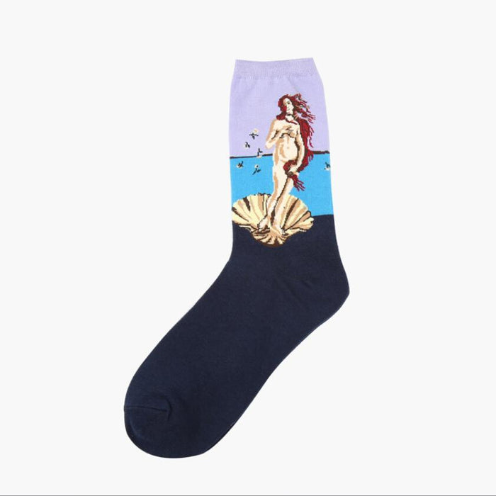 Winter Retro Women Art Van Gogh Mural World Famous Oil Painting Funny Socks